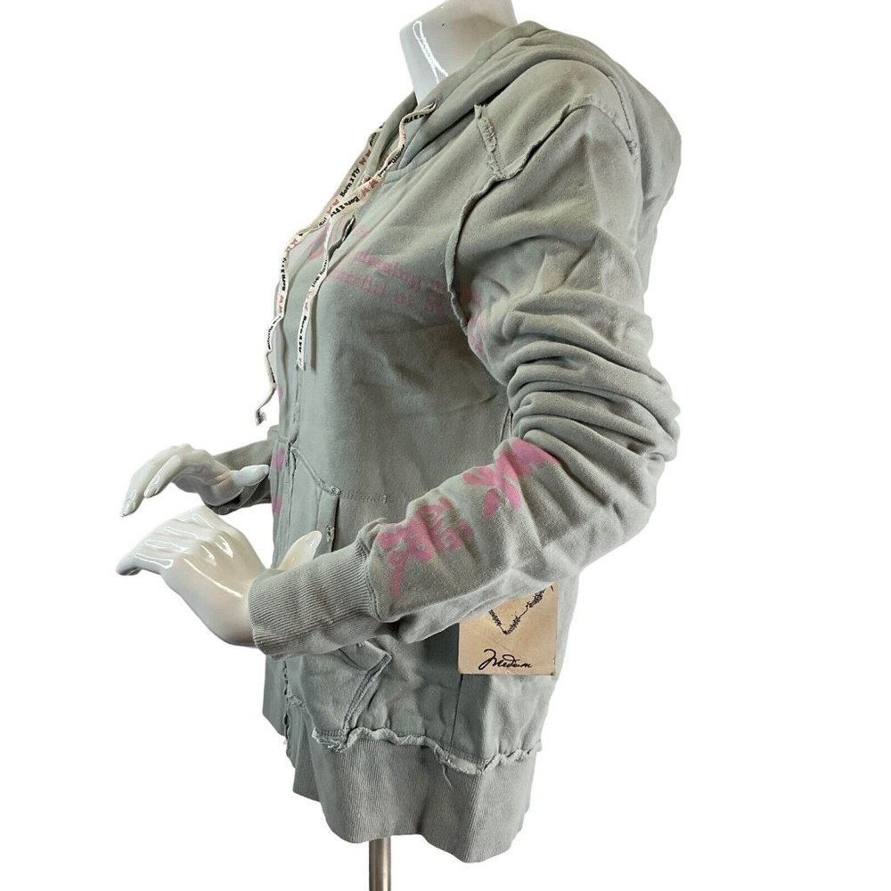 Lovestitch Womens Sz M Gray Sweatshirt Hooded Jacket Printed sleeve and back Nwt - Picture 5 of 12